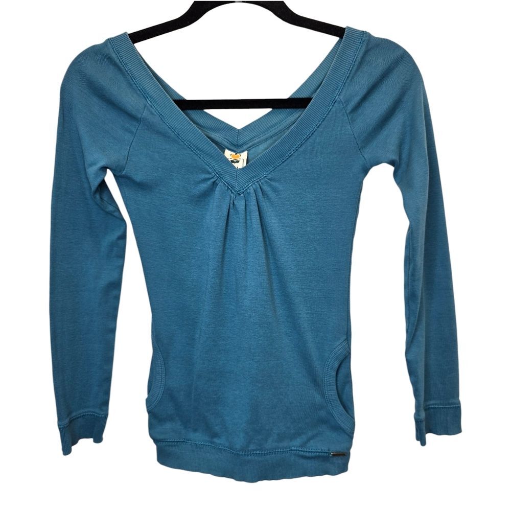 Bsk Bershka Women's S / Mex 26 Teal V-Neck Long Sleeve Top